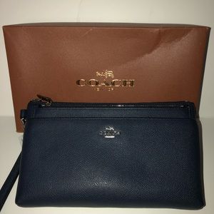 Coach navy textured leather pop up pouch wristlet